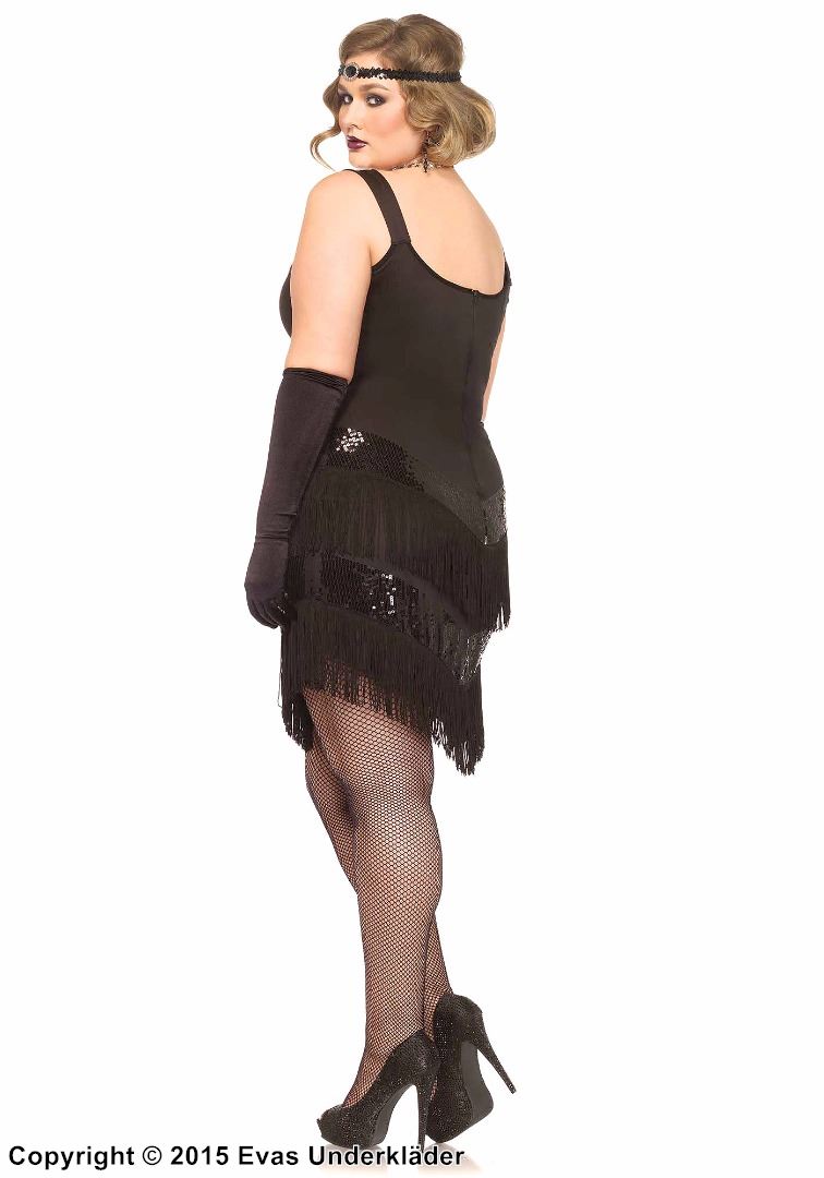 20-talls Flapper, kostyme-kjole, frynser, paljetter, plus size